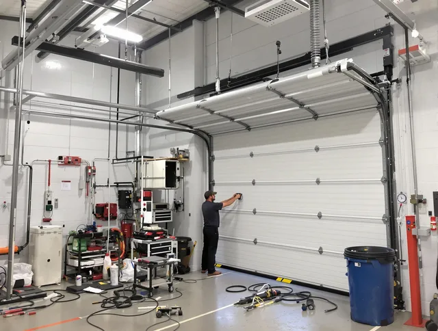 Claremont Garage Door Repair certified technician performing commercial door repair at a Claremont business facility