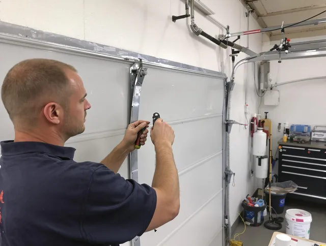 Before and after garage door dent repair by Claremont Garage Door Repair in Claremont