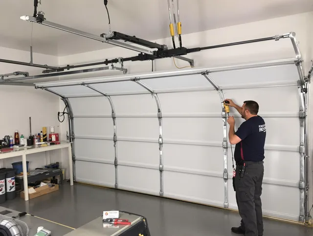 Claremont Garage Door Repair certified technician performing overhead door system repair in Claremont