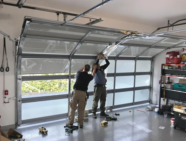 Claremont Garage Door Repair expert performing precise panel replacement on Claremont garage door